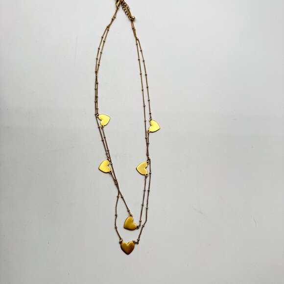 Matte Gold Tone Hearts Double Chain Necklae - Picture 4 of 4